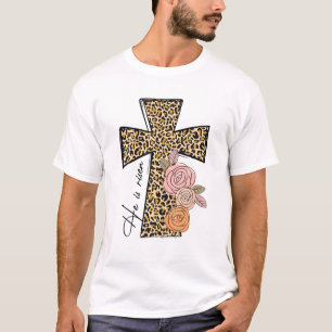 He Is Risen Leopard Rainbow Christian Jesus Happy T-Shirt