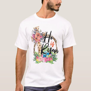 He Is Risen Leopard Rainbow Christian Jesus Happy T-Shirt