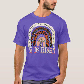 He Is Risen Leopard Rainbow Christian Jesus Happy  T-Shirt