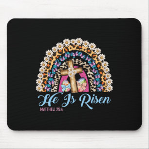 He Is Risen Leopard Rainbow Happy Easter Mouse Pad