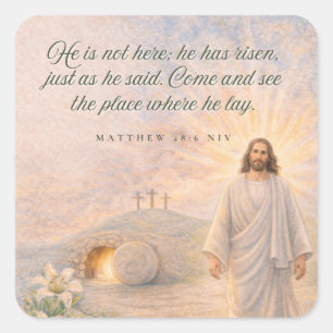 He Is Risen – Matthew 28:6 Bible Verse - Easter Square Sticker