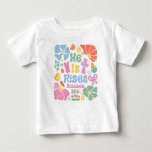 "He Is Risen" Matthew 28:6 Boho Floral Easter  Baby T-Shirt
