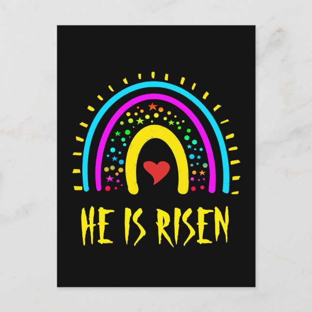 He Is Risen Matthew 28:6 Easter Colourful Rainbow Postcard (Front)