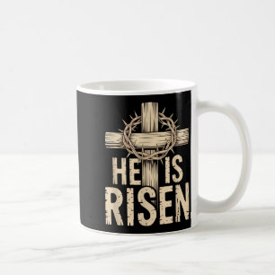 He is risen matthew 28_6 retro vintage cross happy coffee mug