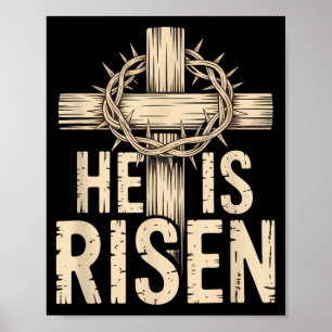 He is risen matthew 28_6 retro vintage cross happy poster