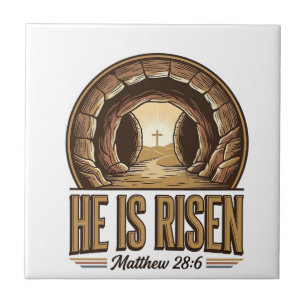 He Is Risen Matthew 28 6 Vintage Christian Design_ Ceramic Tile