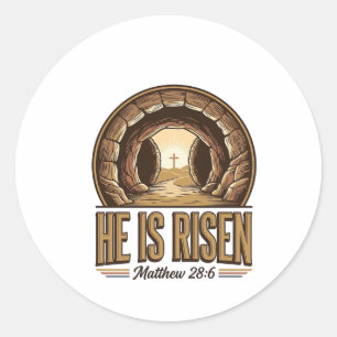 He Is Risen Matthew 28 6 Vintage Christian Design_ Classic Round Sticker