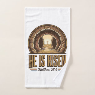 He Is Risen Matthew 28 6 Vintage Christian Design_ Hand Towel