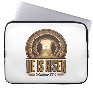 He Is Risen Matthew 28 6 Vintage Christian Design_ Laptop Sleeve