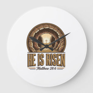 He Is Risen Matthew 28 6 Vintage Christian Design_ Large Clock