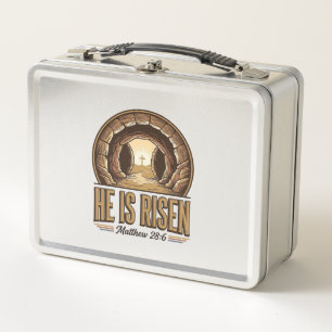 He Is Risen Matthew 28 6 Vintage Christian Design_ Metal Lunch Box