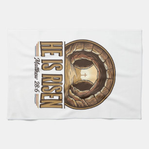 He Is Risen Matthew 28 6 Vintage Christian Design_ Tea Towel