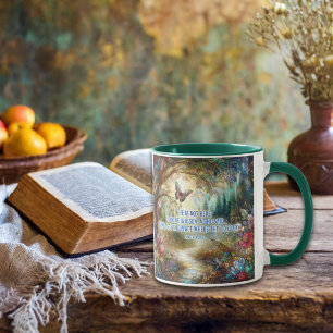 He Is Risen Matthew Verse Stained Glass Woodlands  Mug