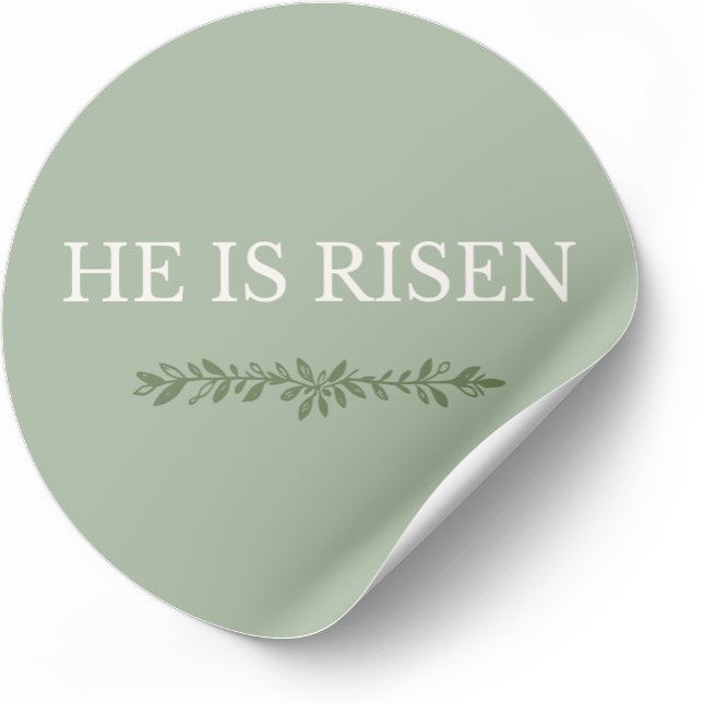 He Is Risen Minimal Easter Faith Round Sticker (Faith-based Easter sticker inspired by Scripture and resurrection hope.)