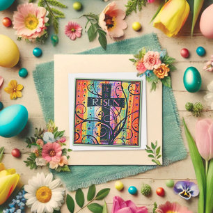 He is Risen Modern Religious Colourful Easter Card