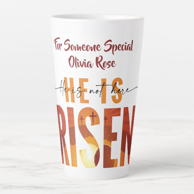 He Is Risen Personalised Text Latte Mug (Front)