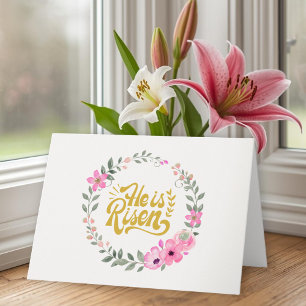 He Is Risen Personalized Christian Elegant Floral  Card