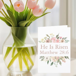 He is Risen Pink Beautiful Floral Religious Easter Holiday Card