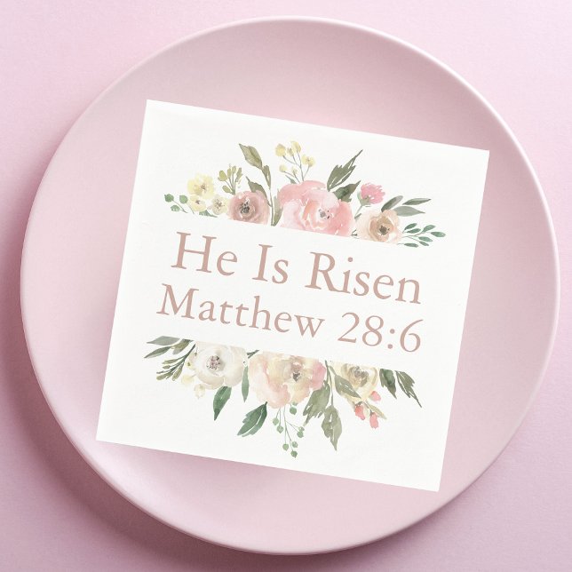 He is Risen Pink Beautiful Floral Religious Easter Napkin (Creator Uploaded)