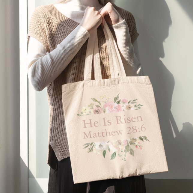 He is Risen Pink Beautiful Floral Religious Easter Tote Bag (Creator Uploaded)