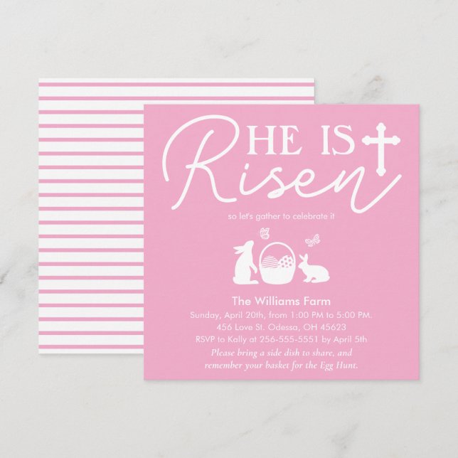 He is Risen Pink Easter Celebration Invitation (Front/Back)