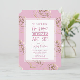 He Is Risen Pink Easter Invitation Card