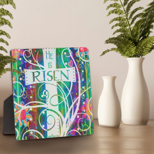 He is Risen Pretty Cross Inspirivity Easter Plaque