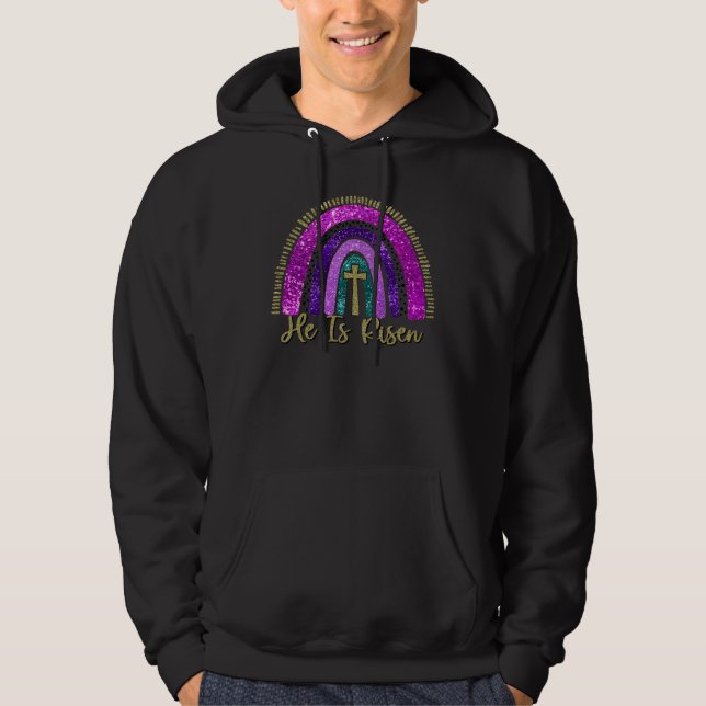 He Is Risen Rainbow Christian Jesus Happy Easter D Hoodie (Front)