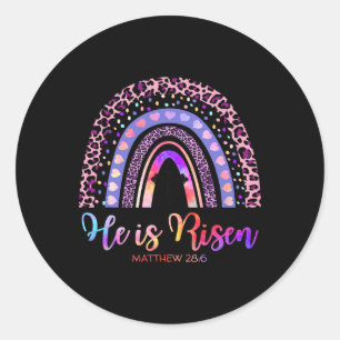 He Is Risen Rainbow Happy Easter White Christian J Classic Round Sticker