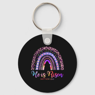 He Is Risen Rainbow Happy Easter White Christian J Key Ring