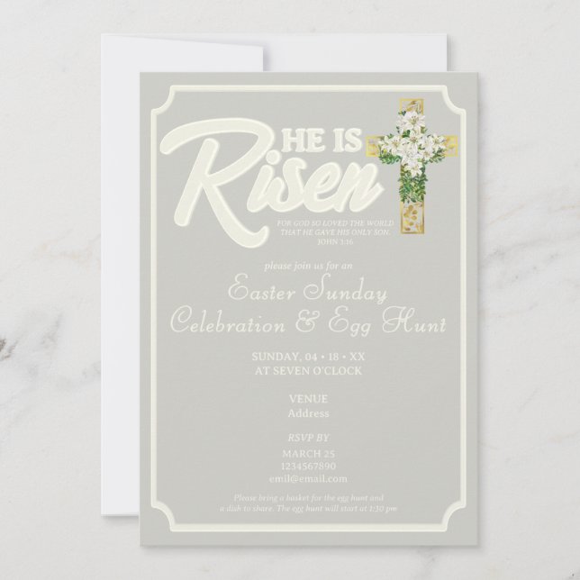 He Is Risen Religious Christian Easter Celebration Invitation (Front)