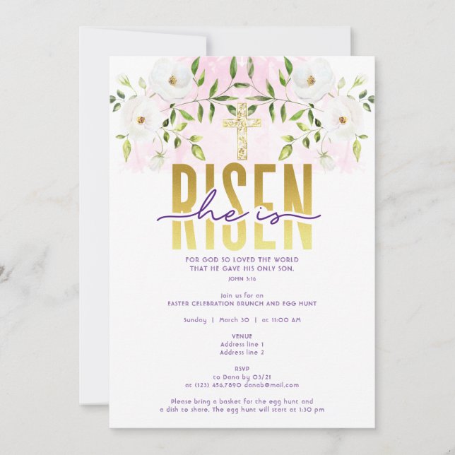 He Is Risen Religious Christian Quote Easter Invitation (Front)