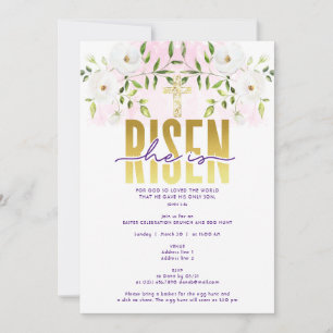 He Is Risen Religious Christian Quote Easter Invitation