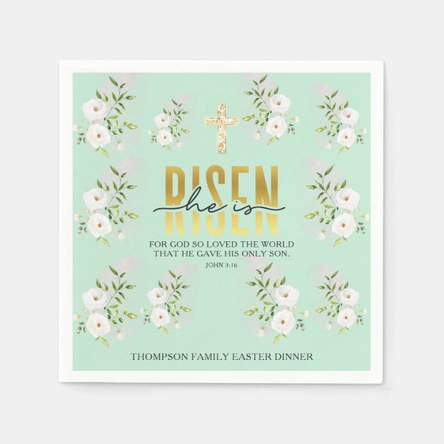 He Is Risen Religious Christian Quote Mint Easter Napkin (Front)