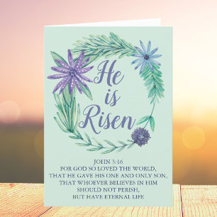 He is Risen Religious Easter Bible Verse John 3:16 Holiday Card