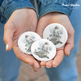 He is Risen Religious Easter Christian Cross 7.5 Cm Round Badge