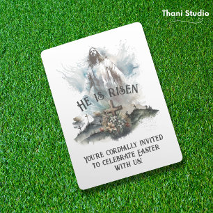 He is Risen Religious Easter Christian Cross Invitation