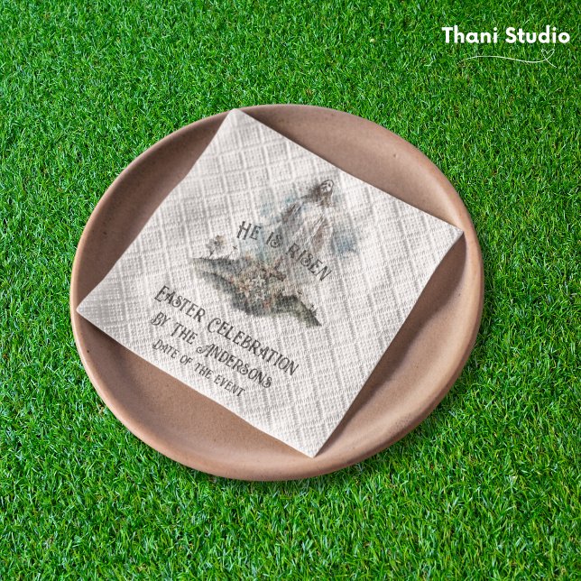 He is Risen Religious Easter Christian Cross Napkin (Creator Uploaded)