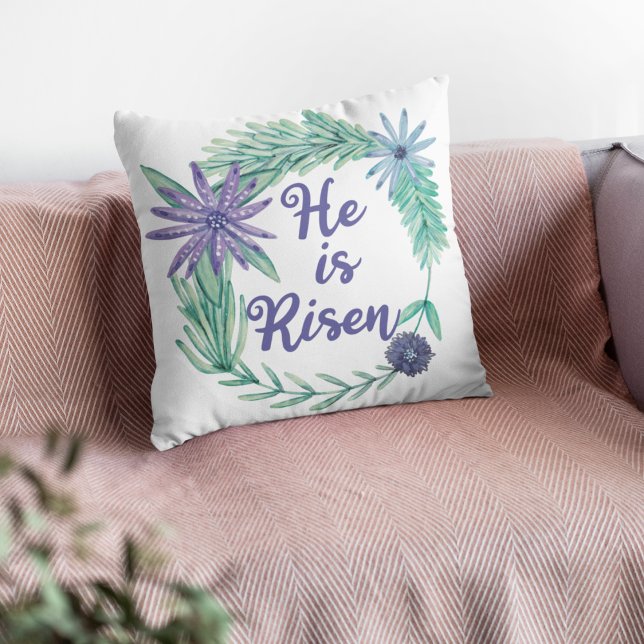He is Risen Religious Easter Floral Cushion (Creator Uploaded)