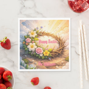 He Is Risen Religious Floral Crown Easter Napkins
