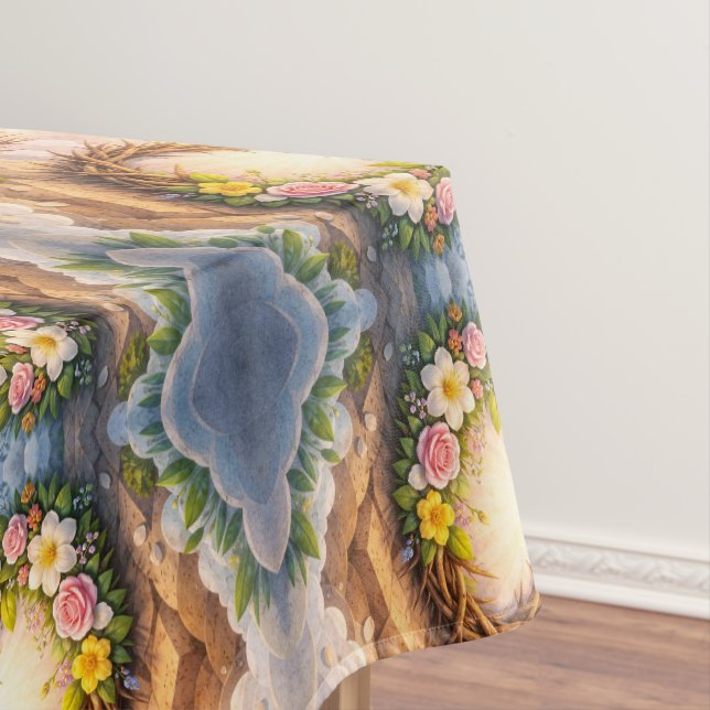 He Is Risen Religious Floral Crown Easter Tablecloth (In Situ)