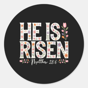 He is Risen Retro Floral Christian Classic Round Sticker