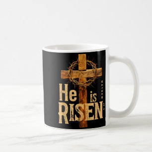 He is risen retro vintage cross happy easter coffee mug