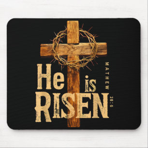 He is risen retro vintage cross happy easter mouse pad