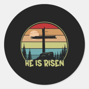 He Is Risen Retro Vintage Happy Easter Classic Round Sticker