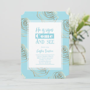 He Is Risen Robin Egg Blue Easter Invitation Card