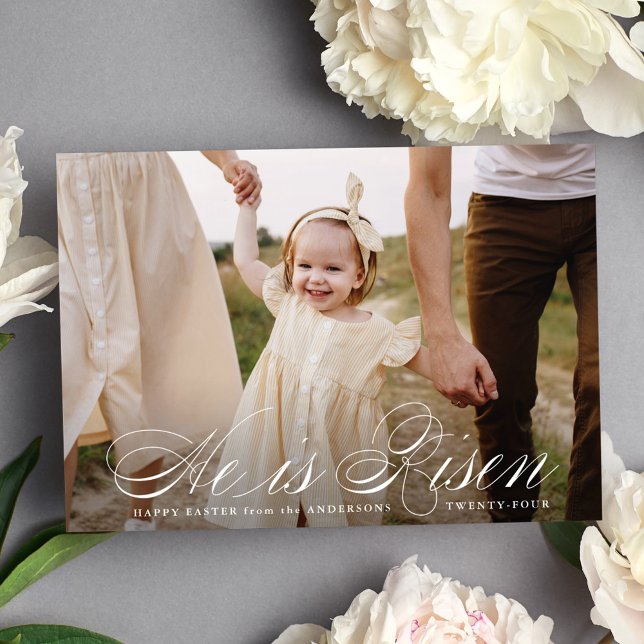 He is Risen Script Easter Photo Holiday Card (Creator Uploaded)
