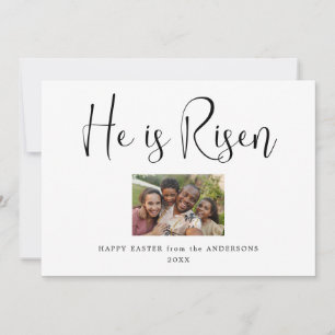He Is Risen Script Modern Photo Easter Card