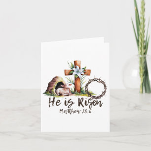 He Is Risen Sheep Lamb Cross Jesus Christian Easte Card