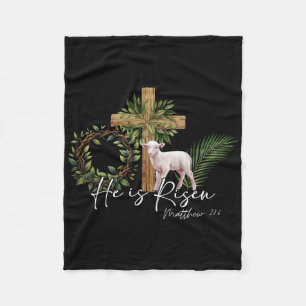 He Is Risen Sheep Lamb Cross Jesus Christian Easte Fleece Blanket